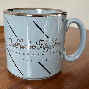 Johnson Matthey 150 Years 1842-1992 Mug Made in England Silver Gray Coffee Cup